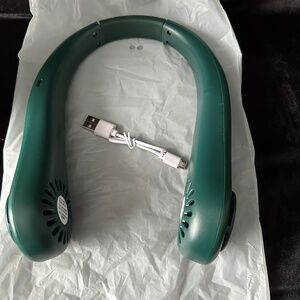 New in box  Vaneless Hanging Neck Fan, green, with usb cord
